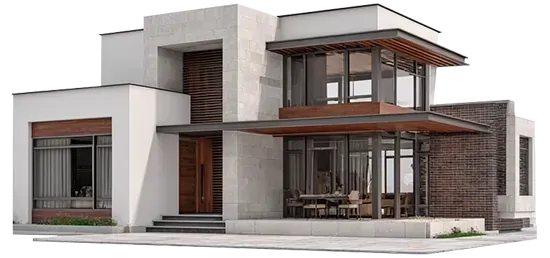 نمای ویلای مدرن و اقتصادی با طراحی ساده، مصالح ترکیبی و نورگیرهای سراسری – مناسب برای ویلاسازی مقرون‌به‌صرفه با حفظ زیبایی – فست ویلا